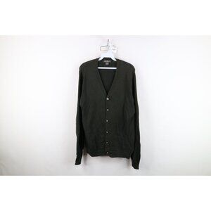 Vtg 90s Eddie Bauer Mens Medium Distressed Cotton Knit Cardigan Sweater Green